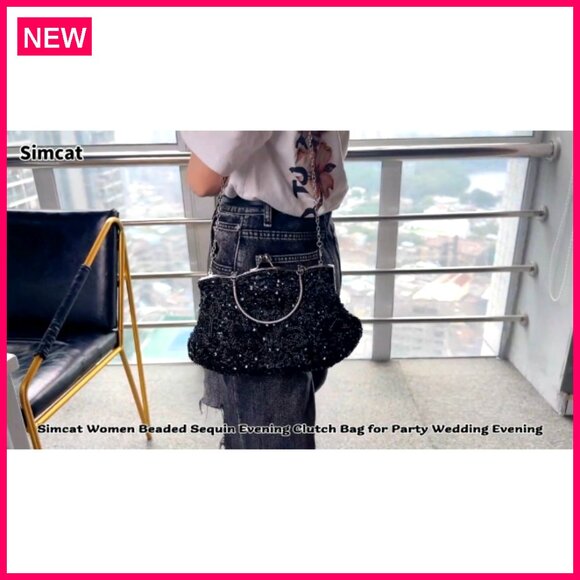 Large Beaded Sequin Flower Evening Clutch Bag with Detachable Wristlet
